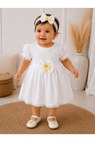 OEM Elegant Dress for Little Girls with Matching Headband, Lace and Bow
