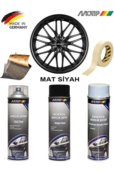 İBTAŞ MOTİP Mat Siyah Jant Boyama Rötuş Seti Akrilik Sprey Boya + Vernik + As...