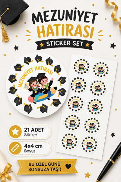 Sticker Ekspres 21 Adet Mezuniyet Hatırası Etiketi Mezun Oldum Hediye Paketle...