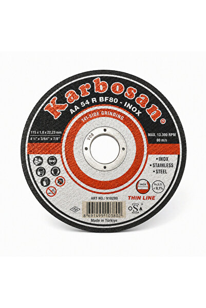 KARBOSAN DÜZ PASLANMAZ ÇELİK (INOX) İNCE KESME TAŞI 115X1.0X22.23 910380 AA 5...