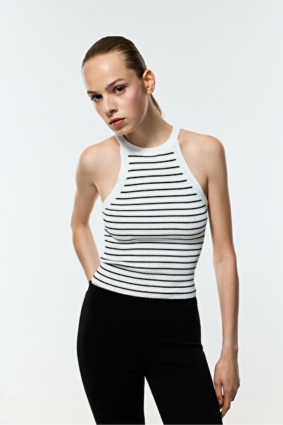 LEFTIES Fitilli halter yaka top