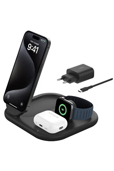 Belkin BOOSTCHARGE Qi2 15w Suport Magnetic 3 în 1 - Negru