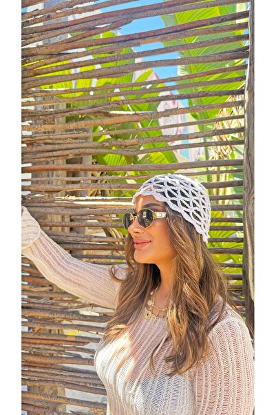 ATELİER TUĞBA Kep008 Hand Knitted Net Cap with Pul Detail