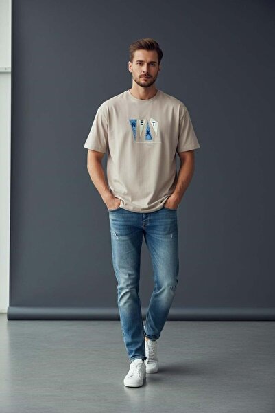 Piyera Men's Combed Cotton Crew Neck Beige T-Shirt - 171