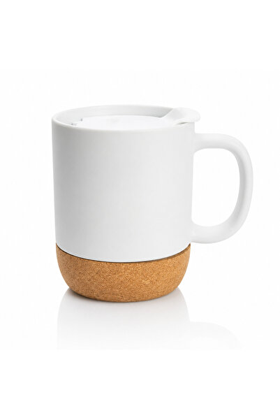 Dadanism Set of 2 Large Ceramic Coffee Mugs with Lid and Cork Base 385 ml, Pr...