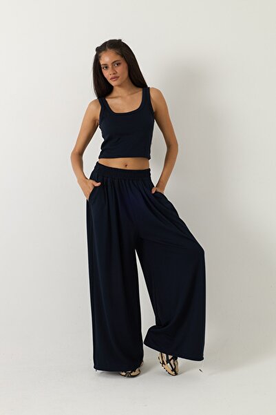 The Champ Clothing Women's 2-Piece Modal Set Livora Navy Blue – Crop Tank Top...