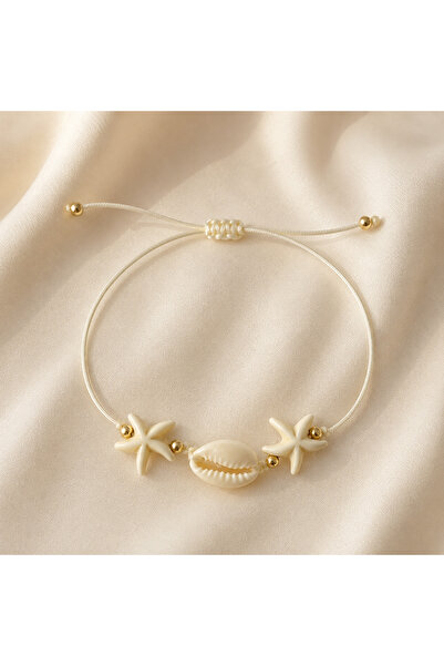 Stoneday Sea Shell Star Gold Detailed Rope Anklet