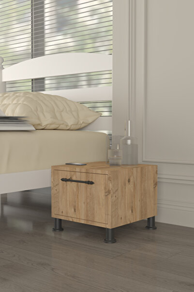 iyimi? Loft Komodin 40x40x34 cm Kapaklı Ahşap Görünümlü Komodin Endüstriyel M...