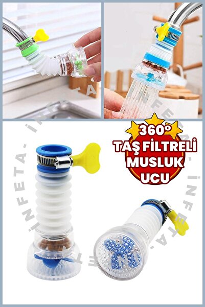 İnfeta 360 Derece Döner Başlı Filtreli Pervaneli Musluk Ucu Su Tasarruflu Har...