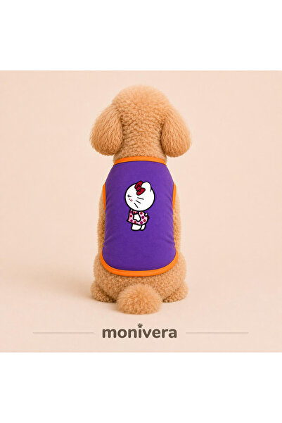 Modetra New Season Summer Kitty 1 Printed Colorful Ribbed Dog Outfit - Unders...