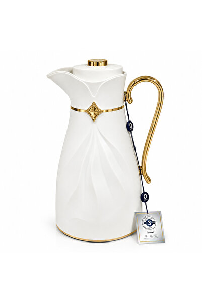Awanimas Luxury White Tea and Coffee Thermos Flask with High-Quality Gold Acc...