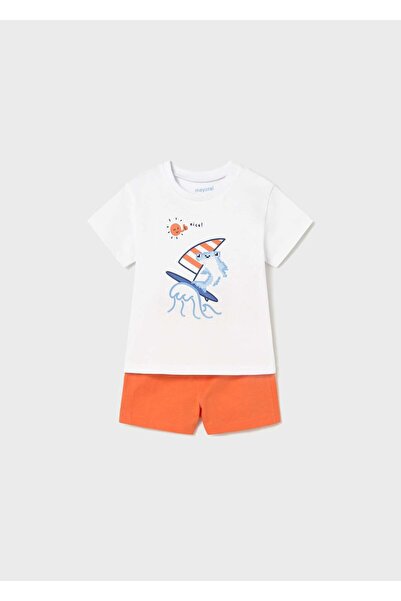 MAYORAL Baby Boy Combed Cotton Shorts Set Orange
