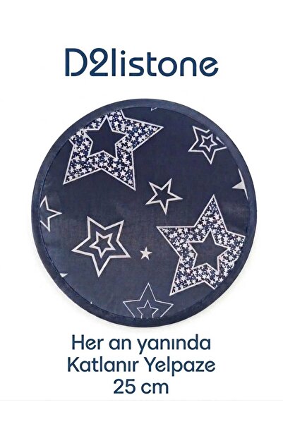 Star Desenli Katlanabilir Yuvarlak Yazlık Taşınabilir Çantalı El Yelpazesi 25CM