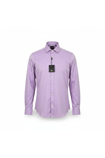 DKS Men's Slim Fit Lilac Long Sleeve Button Down Shirt
