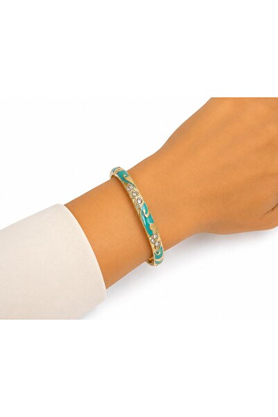 FASHION Mineli Water Green Color Flower Patterned Vip Gold Brass Clamp