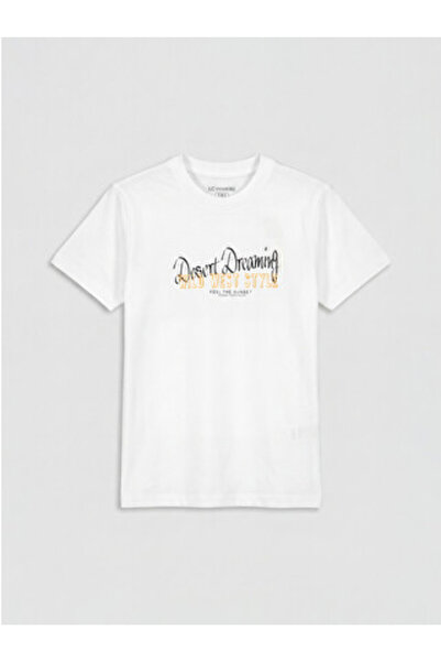 LC Waikiki New Season White Crew Neck Printed Boys' T-Shirt