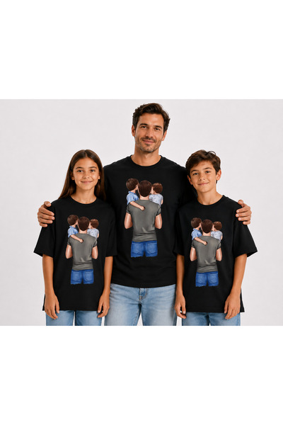 VODEXA Father Daughter and Son Oversize T-Shirt Children in the Arms Printed ...