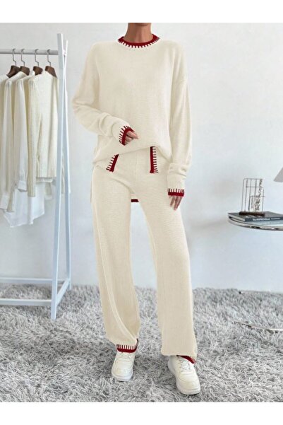 Iuliashop Set tricotat cu pantaloni albi Anisia - S
