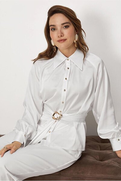 Alvina Belted Satin Blouse 46647