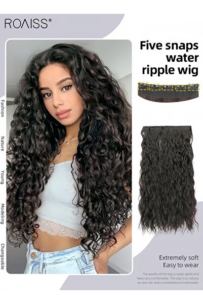 ROAISS Clip in Hair Extensions One Piece Curly Hair Extension with 5 Clips He...