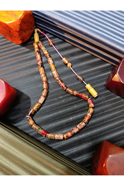 Anemore Collection Squeeze Mosaic Amber Prayer Beads Cutting and Carving