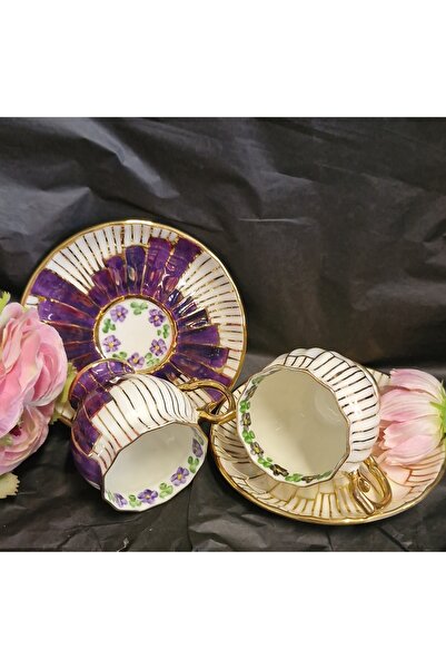 BY.RAYKA PORSELEN El Dekor Basamak Perviz Porcelain Hand-Painted 2-Cup Set