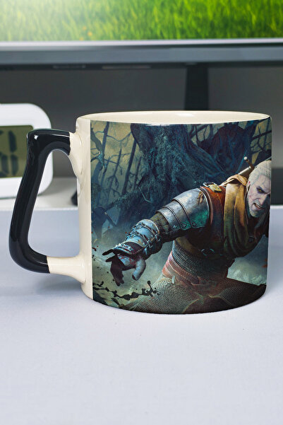 ZipZap كوب سيراميك فاخر مطبوع عليه The Witcher 3 (قطعة واحدة) بمقبض أسود خاص V4D