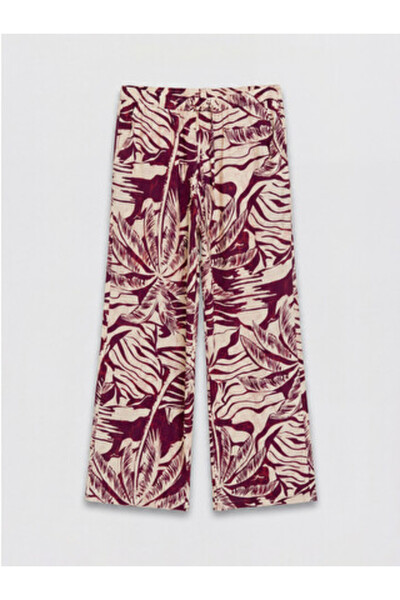 LC Waikiki New Season Purple Patterned Women's Trousers with Elastic Waist