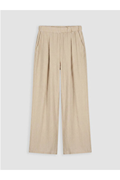 LC Waikiki New Season Beige Textured Women's Trousers with Elastic Waist