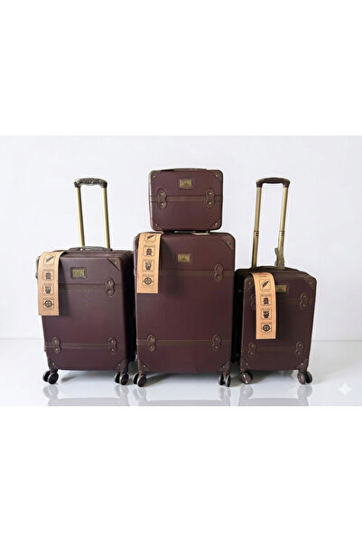 AMENAT Classic 4-Piece Travel Luggage Set Durable Fiber Material with Brown S...