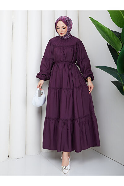 EFSUN MODA İPLİ SALAŞ KAT KAT FIRFIR TESETTÜR ELBİSE POPLİN KUMAŞI