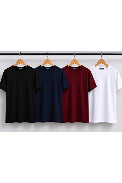 Kuraff Giyim Unisex Basic 4-Pack Cotton Solid Color T-Shirt