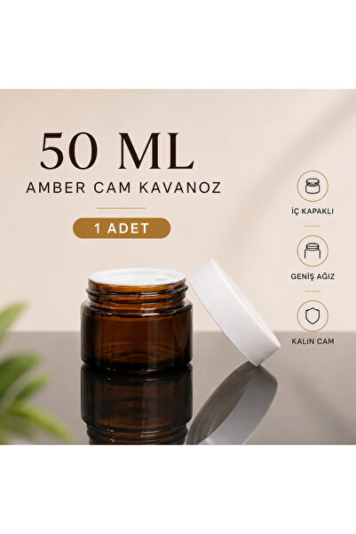makrobay 1 Adet 50 ml Lüks Cam Krem Kavanozu -Sızdırmaz Amber Krem Kavanozu Seti