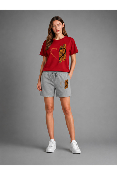 Gutsy T-Shirt Shorts Thin Summer Oversize Leopard Heart Printed Women / Girls