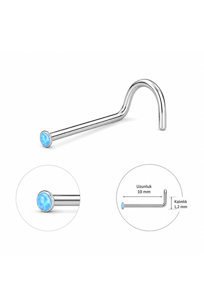 Dragon Opal Taşlı Burun Piercingi 1.2 mm Kalınlık 10 mm Cerrahi Çelik L Tip N...