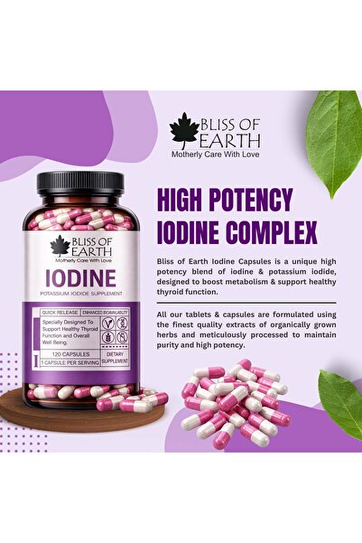 Bliss of Earth Iodine Capsules, Supports Thyroid Wellness, 120 Caps (140mcg) | Potassium Iodide Mineral Supplement, for Men & Women