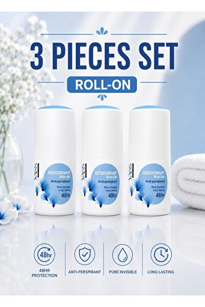 yass 3 Pieces Pure Invisible Deodorant Roll-On Set – 48H Anti-Perspirant Prot...