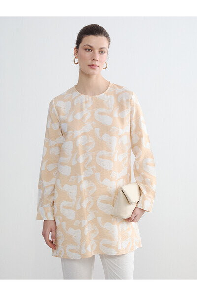 LC Waikiki Nevavm Women's Tunic with Oval Collar Pattern and Difference in Color