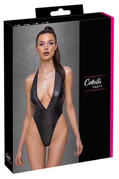 Cottelli Catsuit – PARTY Body matte look S Black, S – Breathtakingly deep nec...