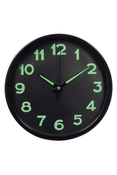 OEM Ceas de perete decorativ, Negru, Ø20 cm, Glow in the Dark, Baterie AA, li...