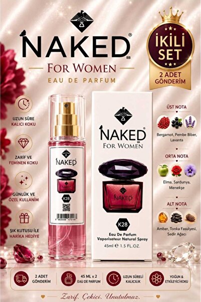naked BB K28 Kadın Parfümü 45 ml x 2 Adet EDP Kadın Parfüm Seti Çiçeksi Meyve...