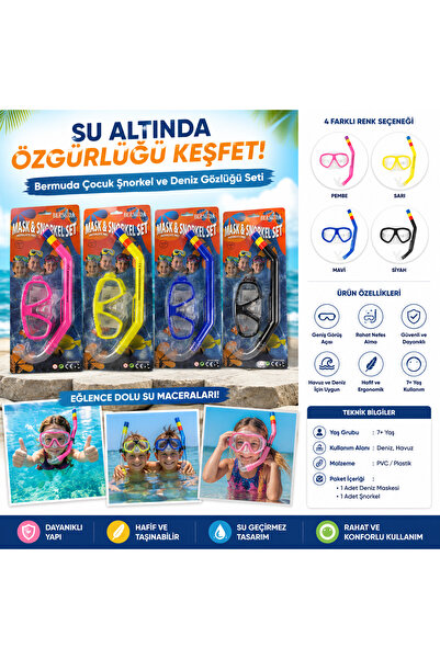 BERMUDA Çocuk Şnorkel ve Deniz Gözlüğü Seti – 7+ Yaş Deniz Maskesi ve Şnorkel...