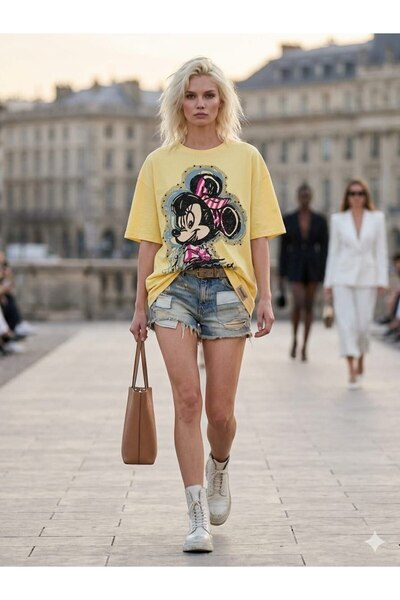DENİKK Trend Custom Design Digital Stone Print Oversize Short Sleeve T-Shirt-...