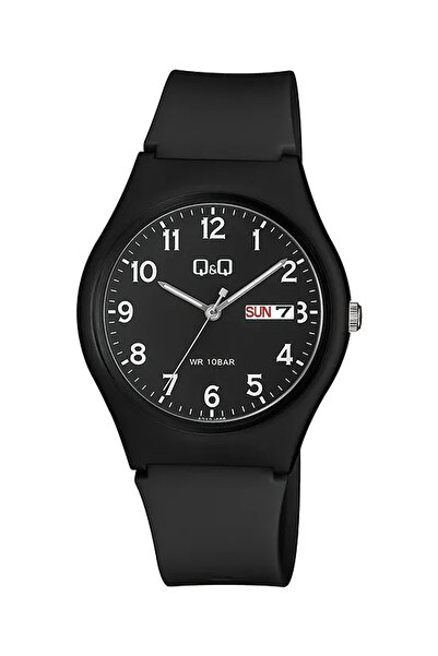 Q&Q Unisex Siyah Rakamlı Takvimli Gün Göstergeli 10 Atm Su Geçirmez Silikon K...
