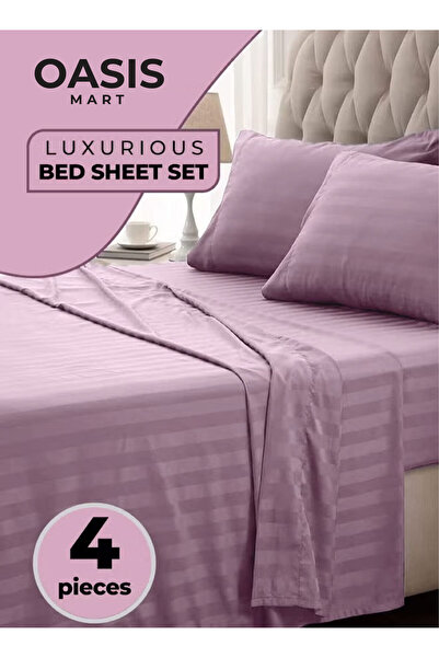 Generic 4-Piece Luxury King Size Striped Bedding Set – Duvet Cover 220×240 cm, Fitted Bedsheet 200×200+30 cm & 2 Pillow Covers 48×74+5 cm | Hotel-Style Premium Bed Linen Set