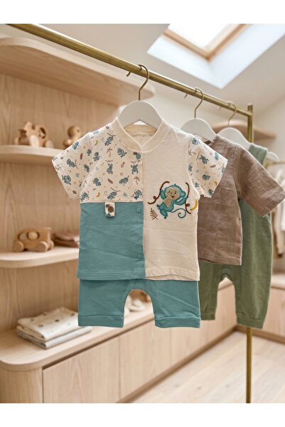 INFANT Комплект за бебе момче: тениска и шорти с маймунка