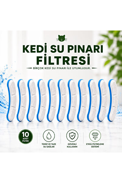 MultiZone Pet Su Filtresi Kedi Köpek Su Pınarı Çeşmesi Şelalesi 10 Adet Filtr...
