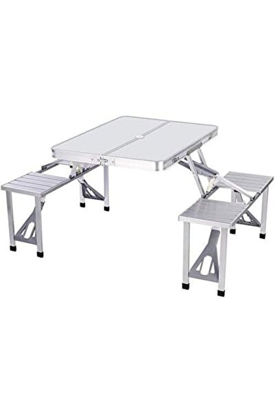 OEM Set Masă Pliabilă de Camping cu 4 Scaune Integrate, Aluminiu și MDF, Port...