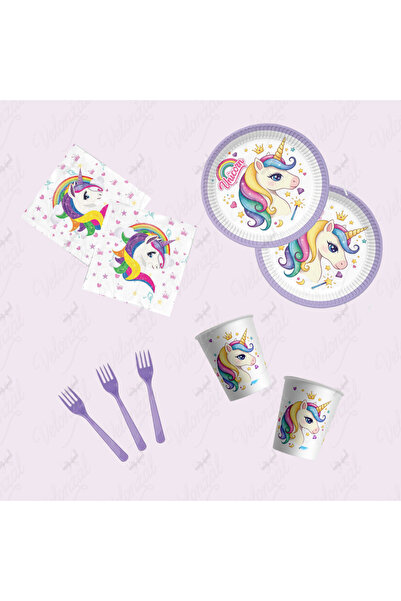 VELONZAL Unicorn Temalı Parti & Kutlama-Doğum Günü Sofra Seti-Tabak-Bardak-Pe...