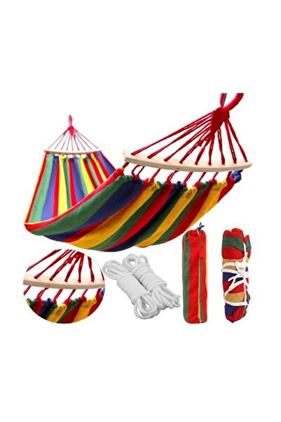 OEM Hamac cu Bară din Lemn, Bumbac Rezistent, 180 x 80 cm, Capacitate 100 kg